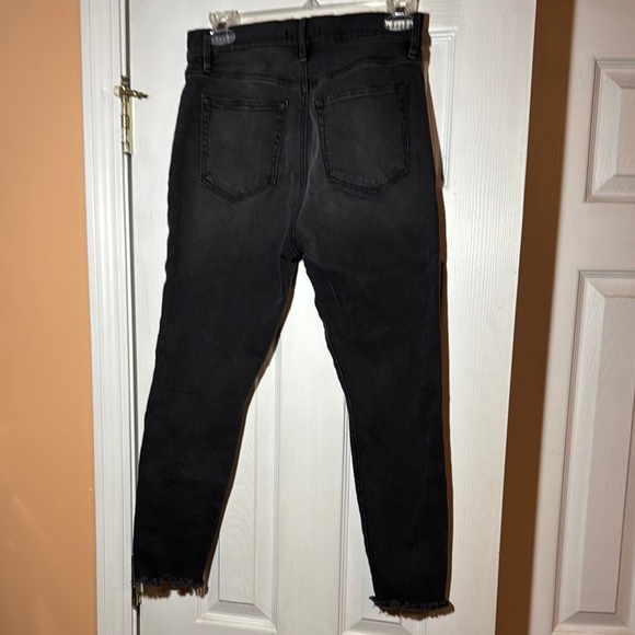 LOFT Modern High Rise Frayed Hem Ankle Skinny Jeans Black Wash Denim - Picture 5 of 7